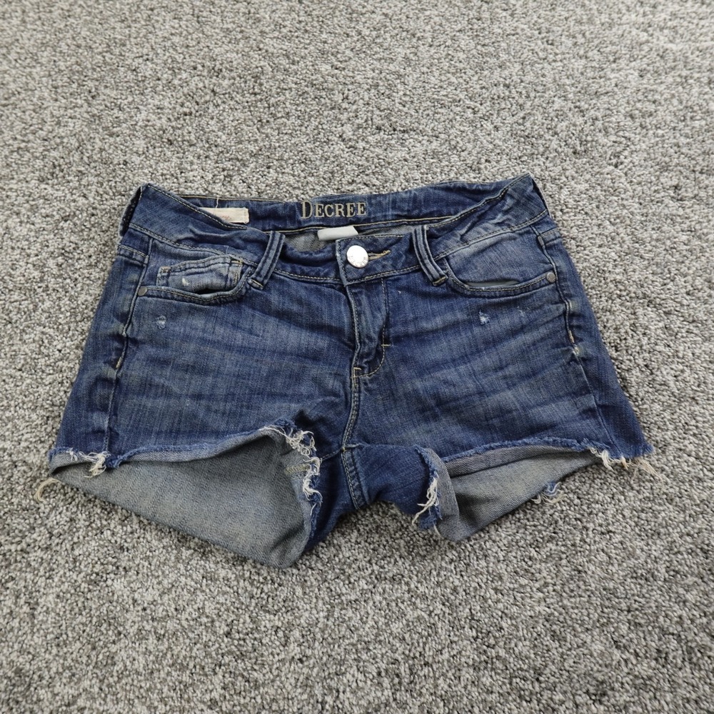 Decree Shorts Womens 5 Dark Blue Denim Jean Low Rise Mini Micro Shortie Stretch